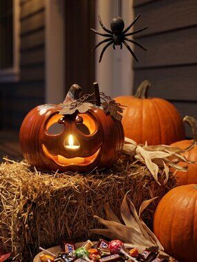Halloween Pumpkin Jack-O-Lantern Ceramic Tealight Votive Candle Holder